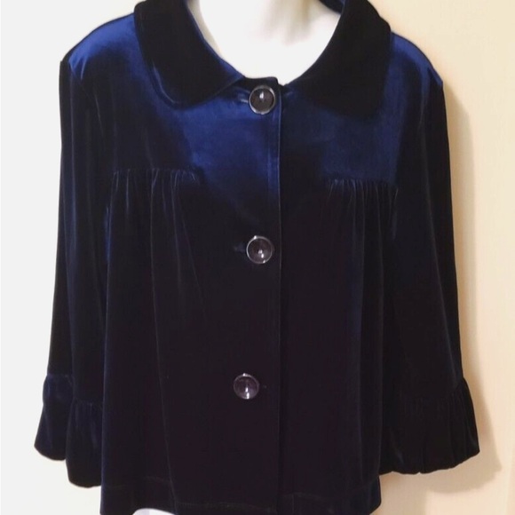 Vintage Velvet navy blue Jacket size XL evening wedding guest party event - Picture 3 of 12